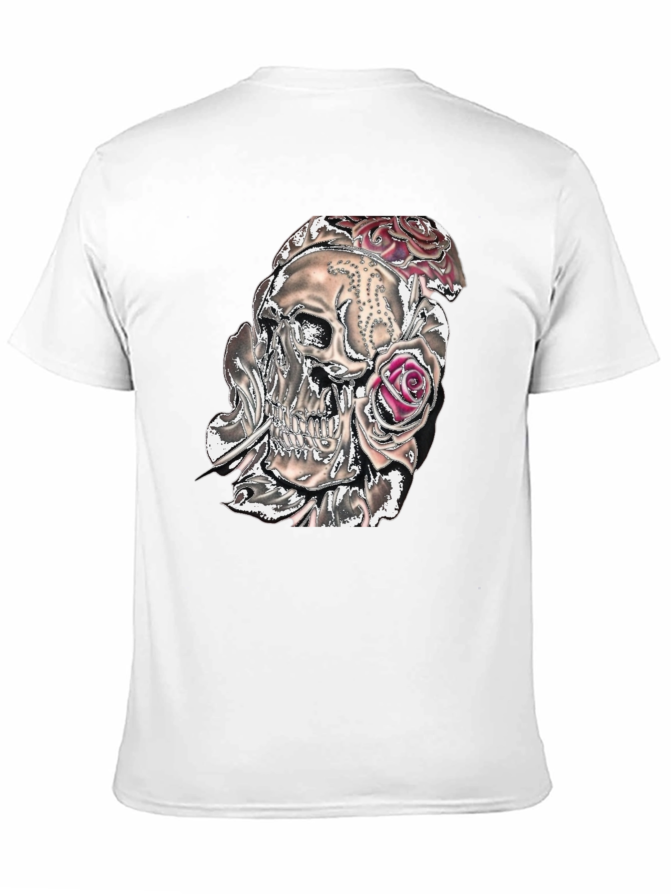 Camiseta Negra con Calavera y Rosas Gráficas