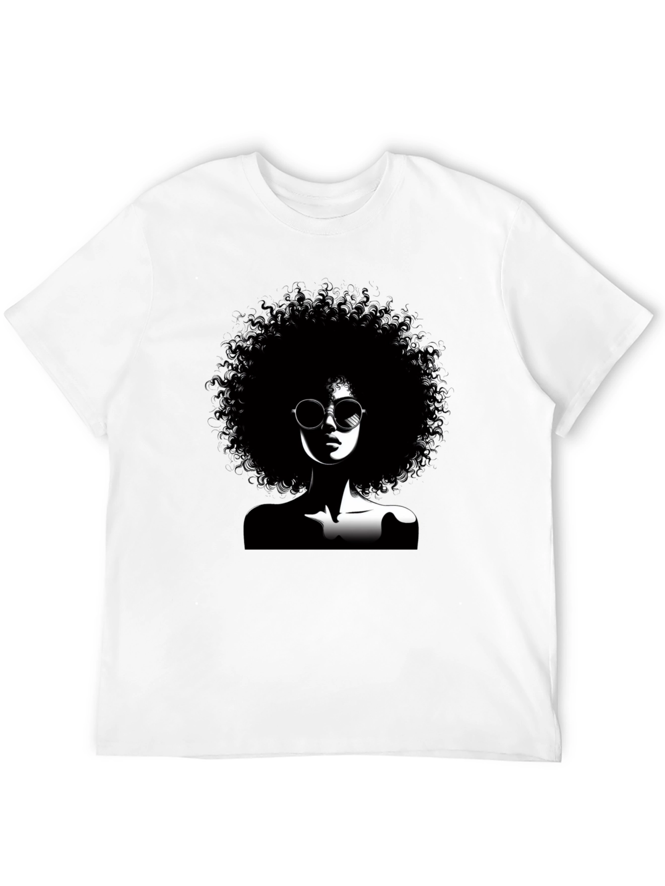 Camiseta Negra con Diseño Afro y Gafas