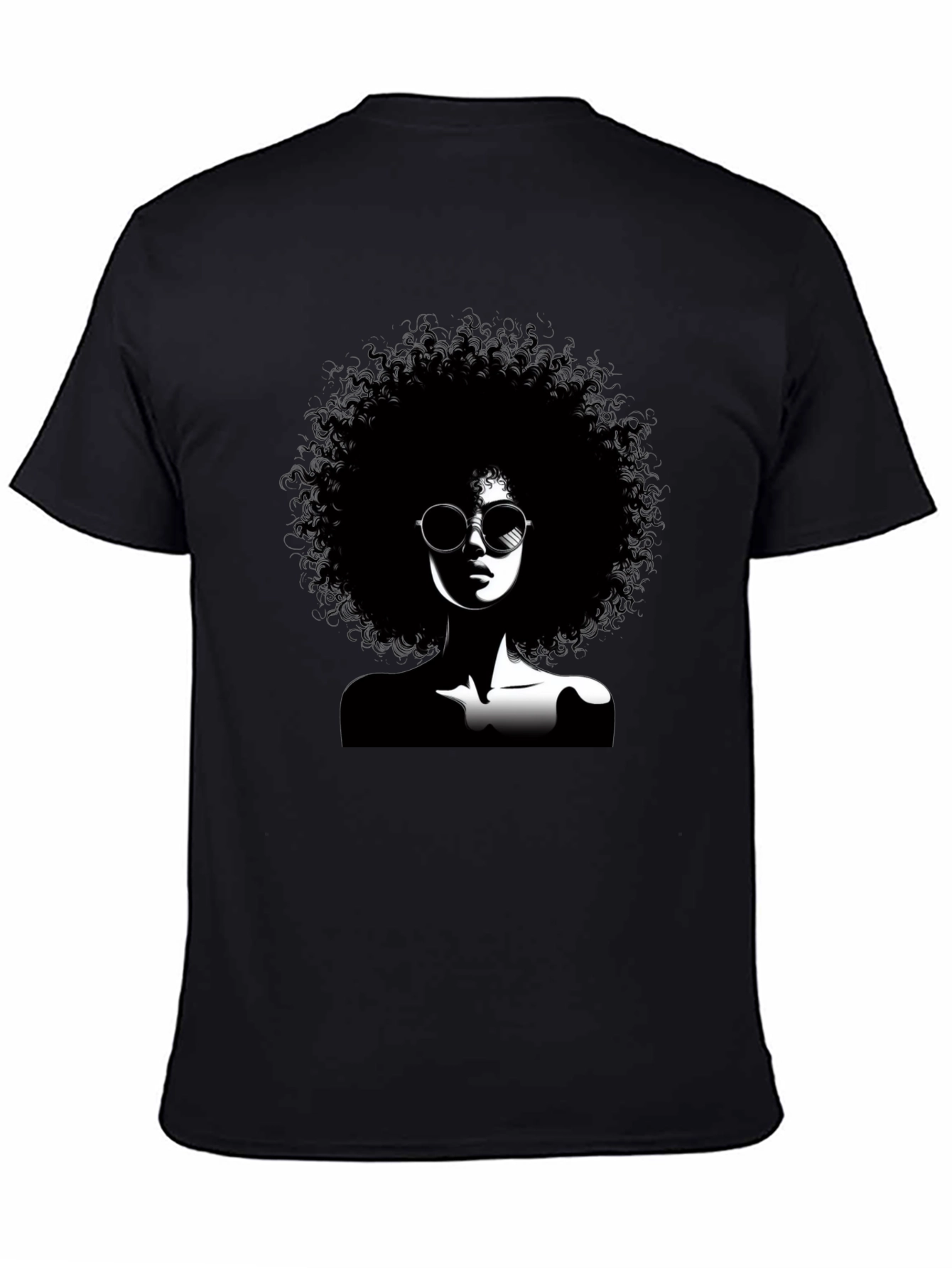 Camiseta Negra con Diseño Afro y Gafas