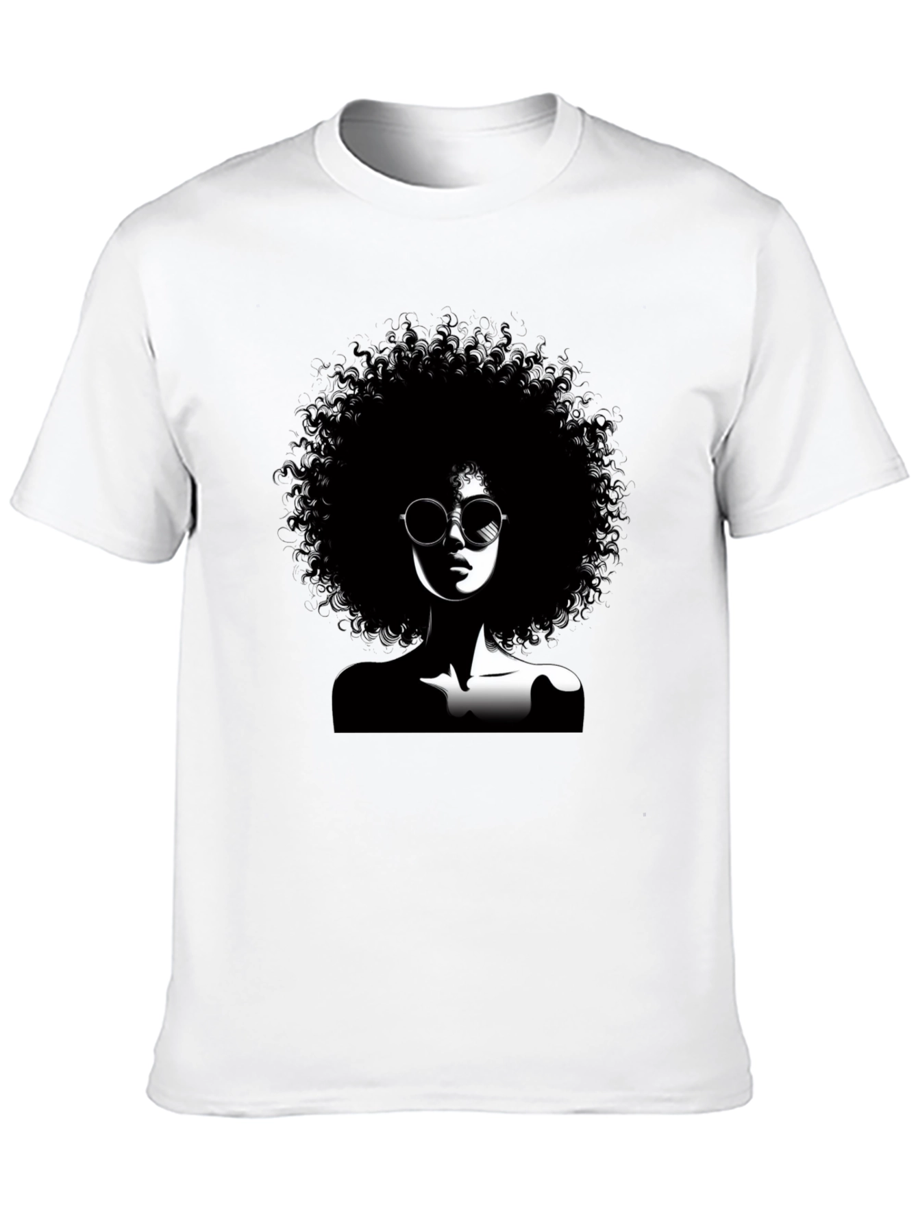 Camiseta Negra con Diseño Afro y Gafas