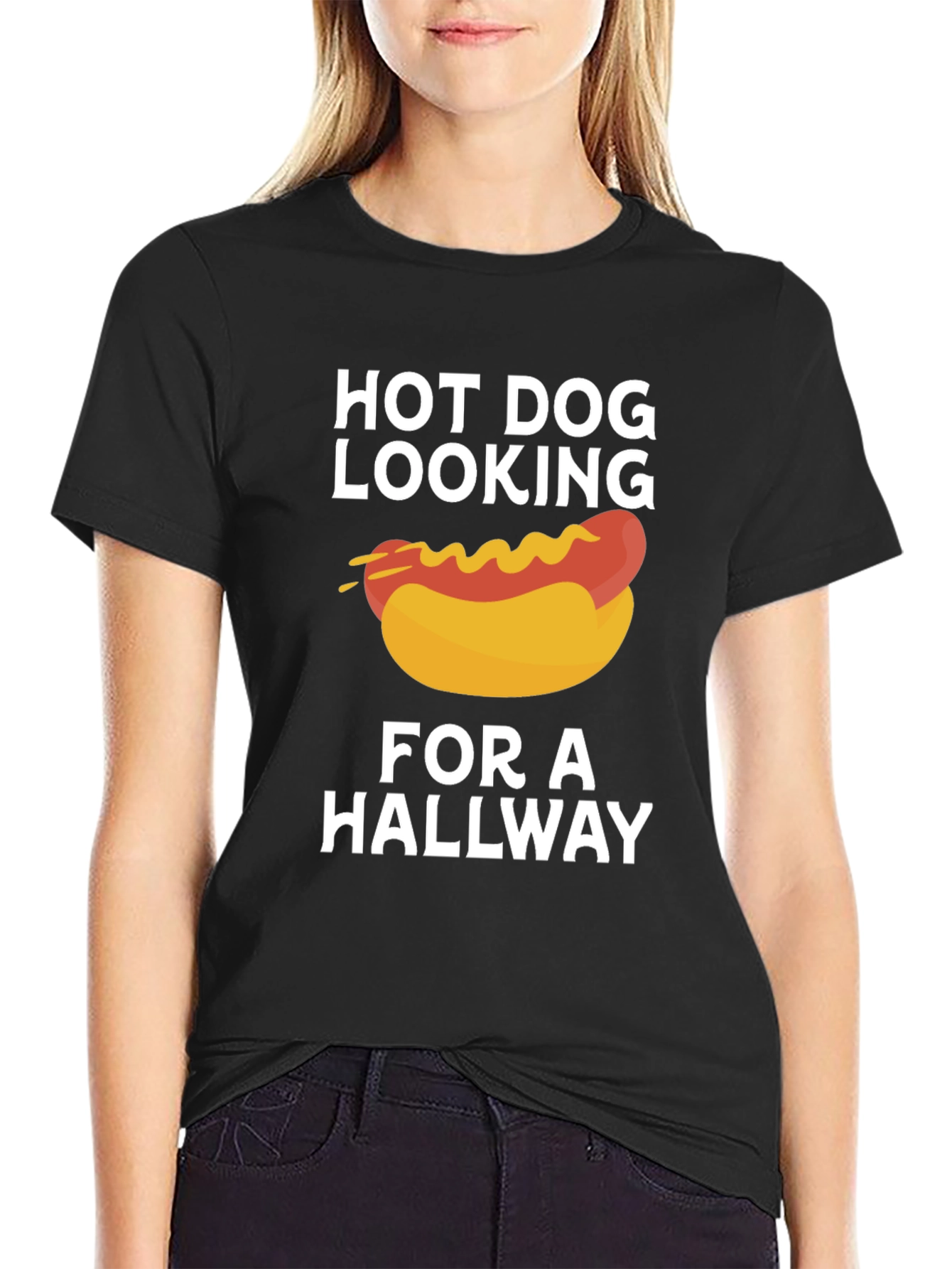 Camiseta Negra: Hot Dog Buscando un Pasillo