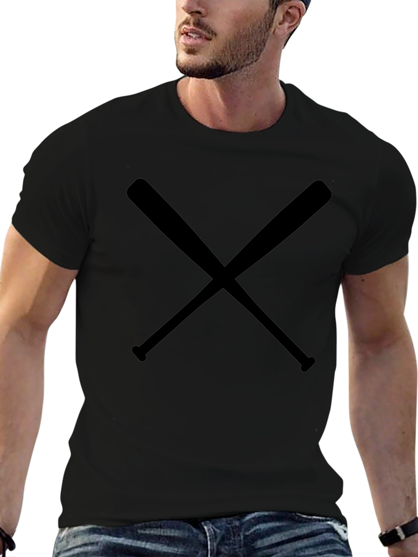 Crossed Bats Graphic Tee - Classic Black Cotton T-Shirt