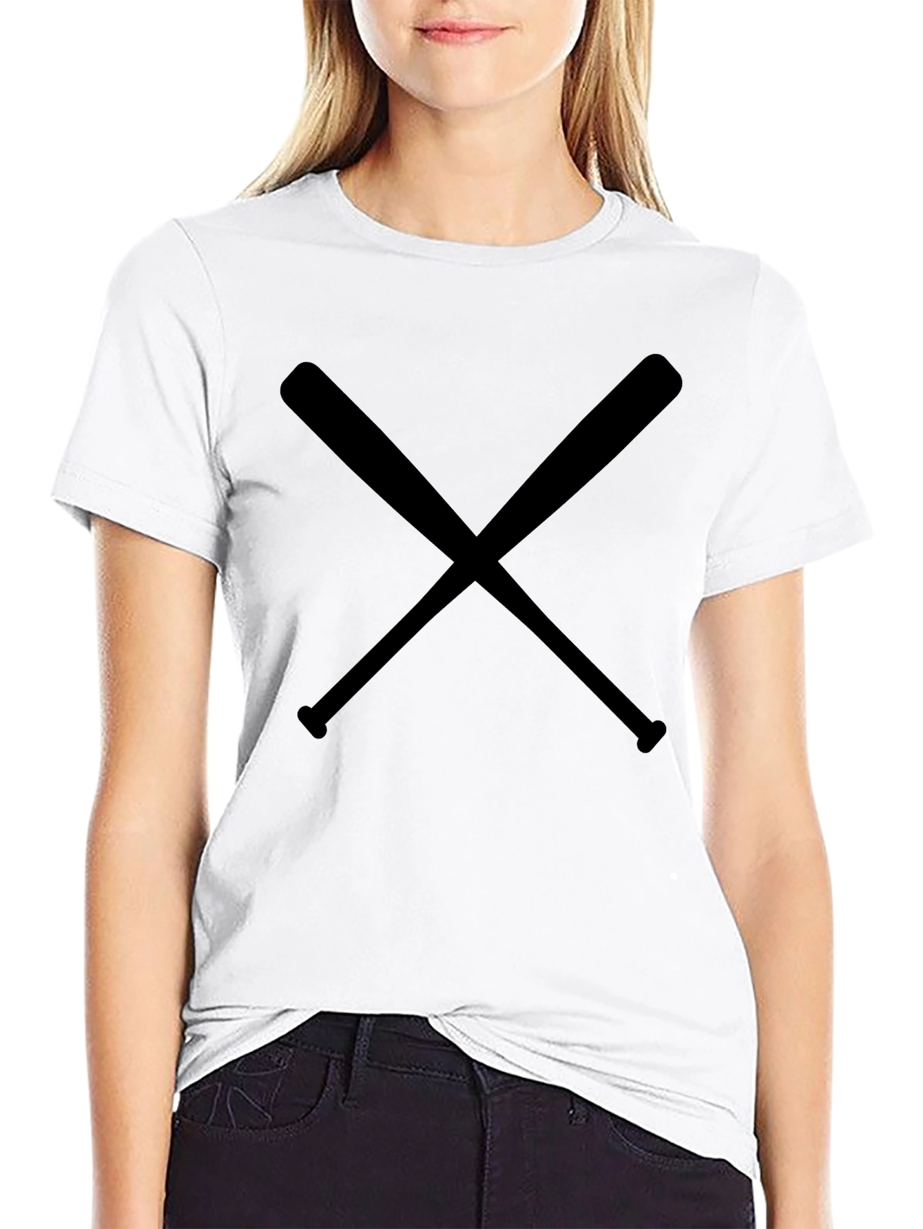 Crossed Bats Graphic Tee - Classic Black Cotton T-Shirt