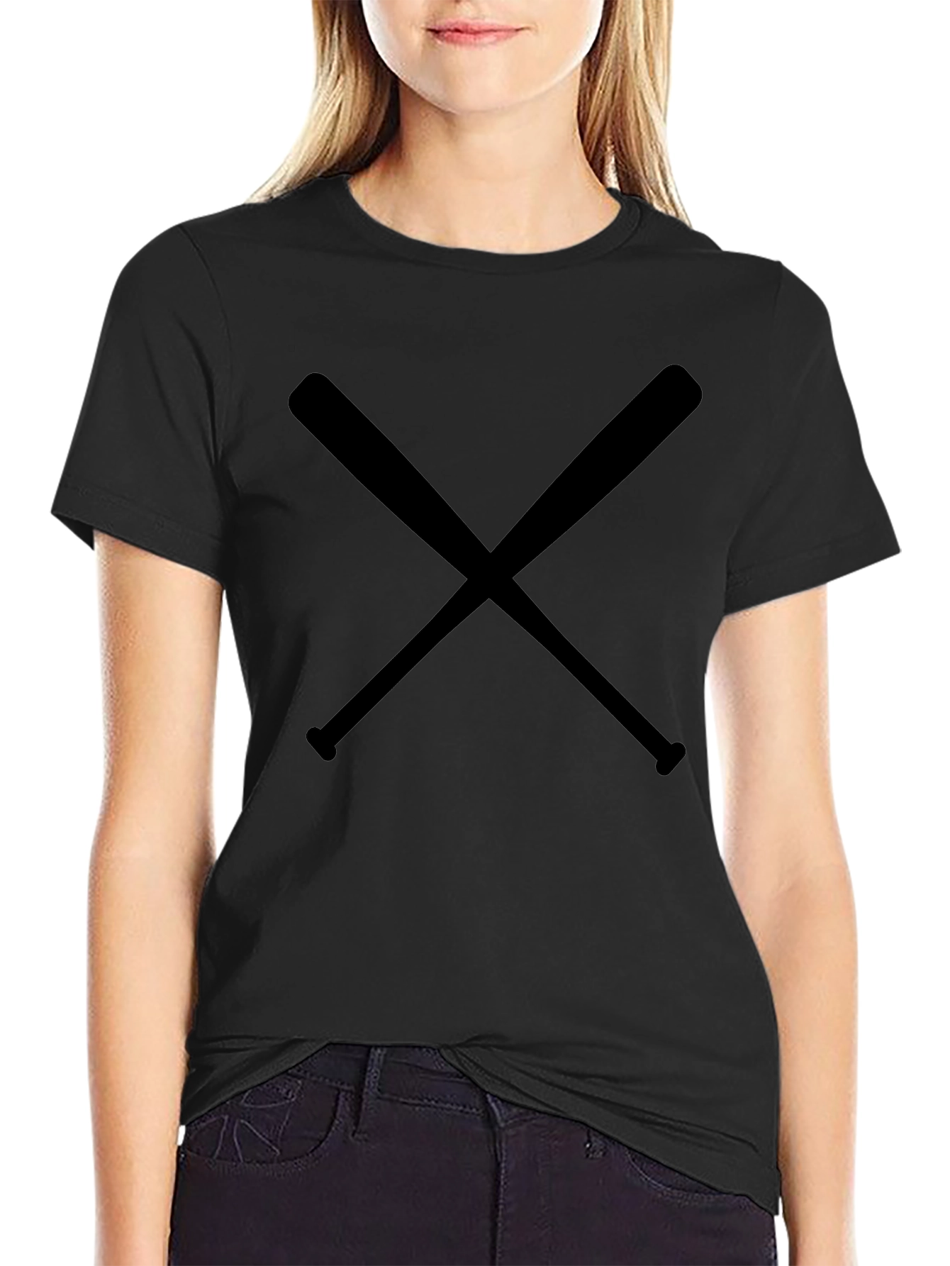Crossed Bats Graphic Tee - Classic Black Cotton T-Shirt
