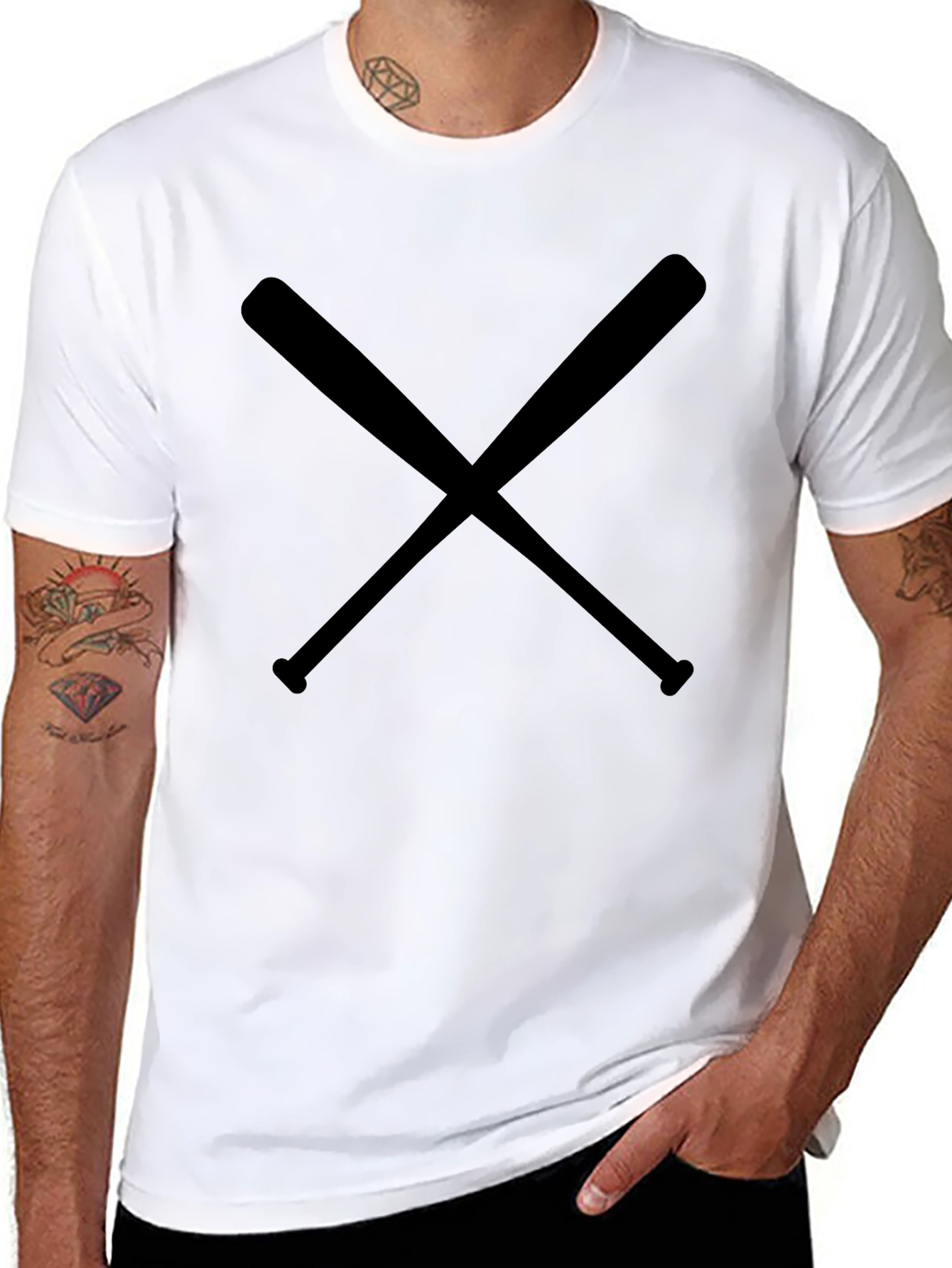 Crossed Bats Graphic Tee - Classic Black Cotton T-Shirt