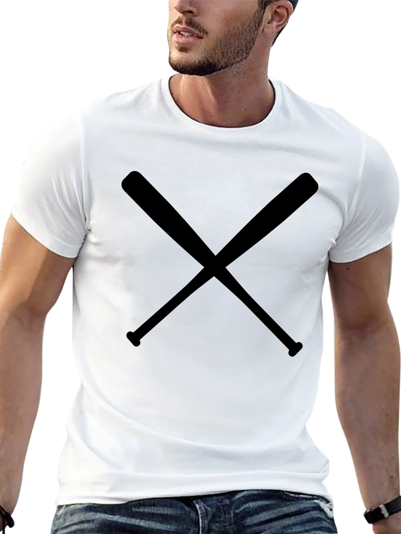 Crossed Bats Graphic Tee - Classic Black Cotton T-Shirt