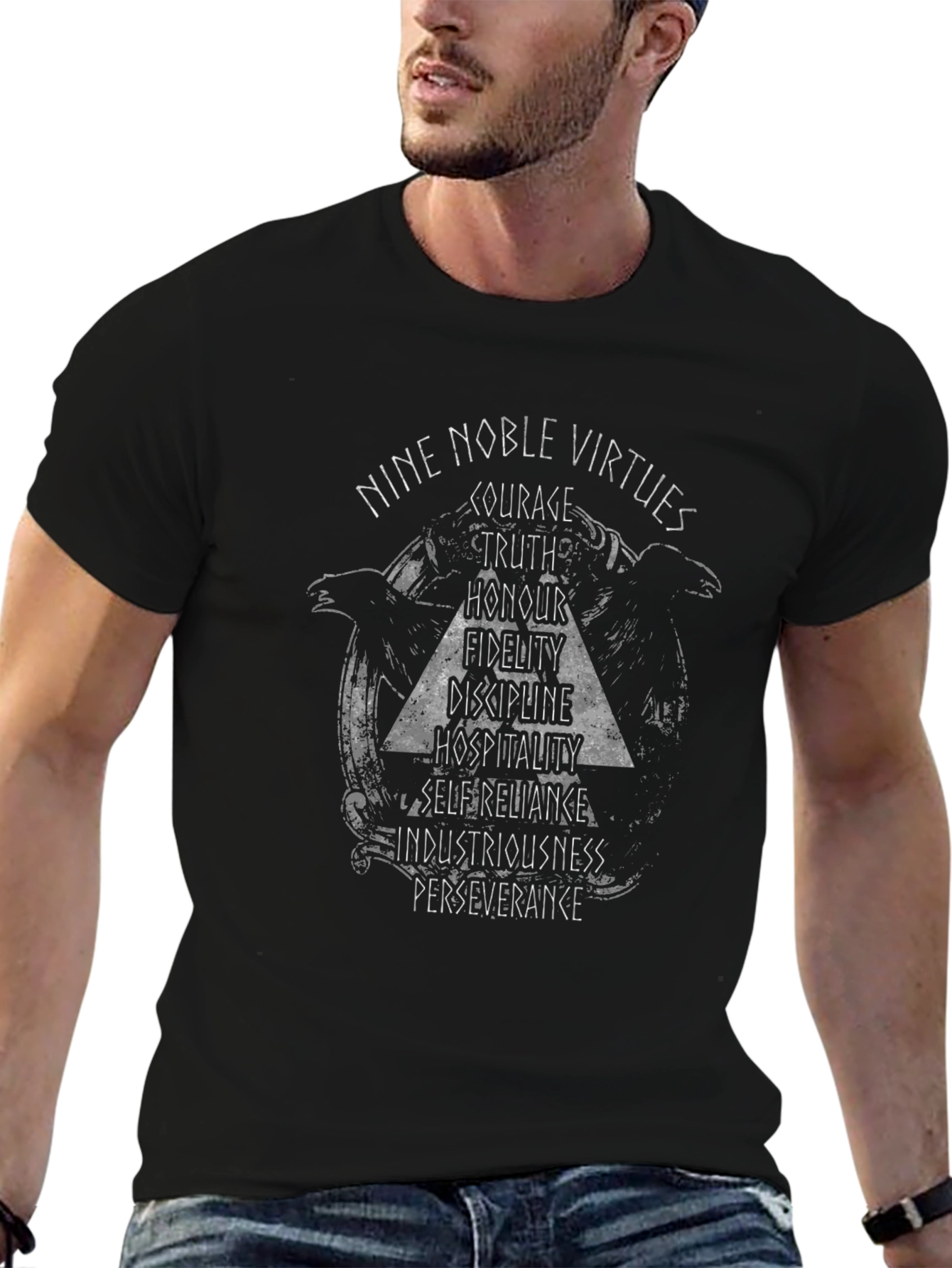 Camiseta Negra Virtudes Nórdicas para Hombre