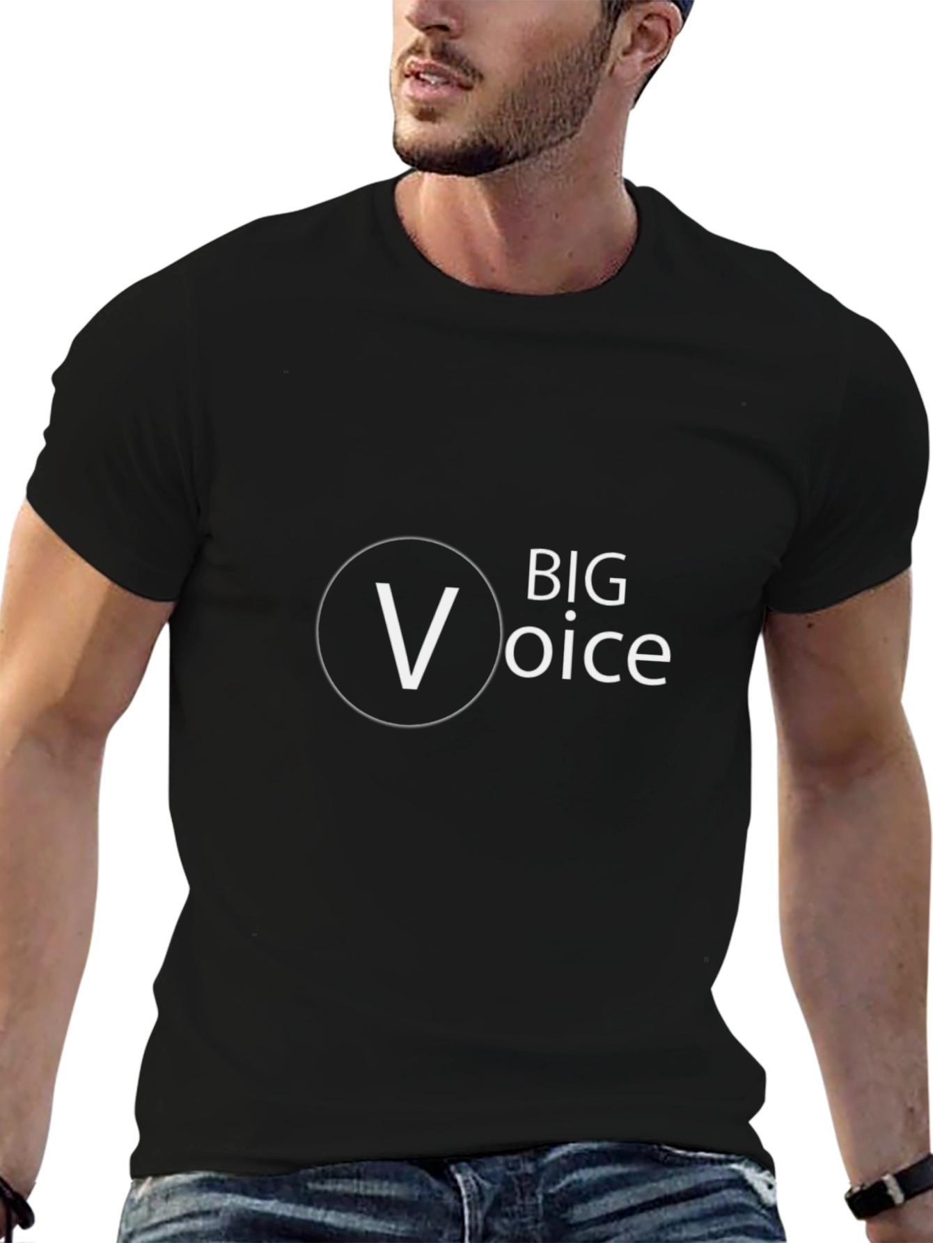 Camiseta Negra Big Voice Hombre - Diseño Moderno