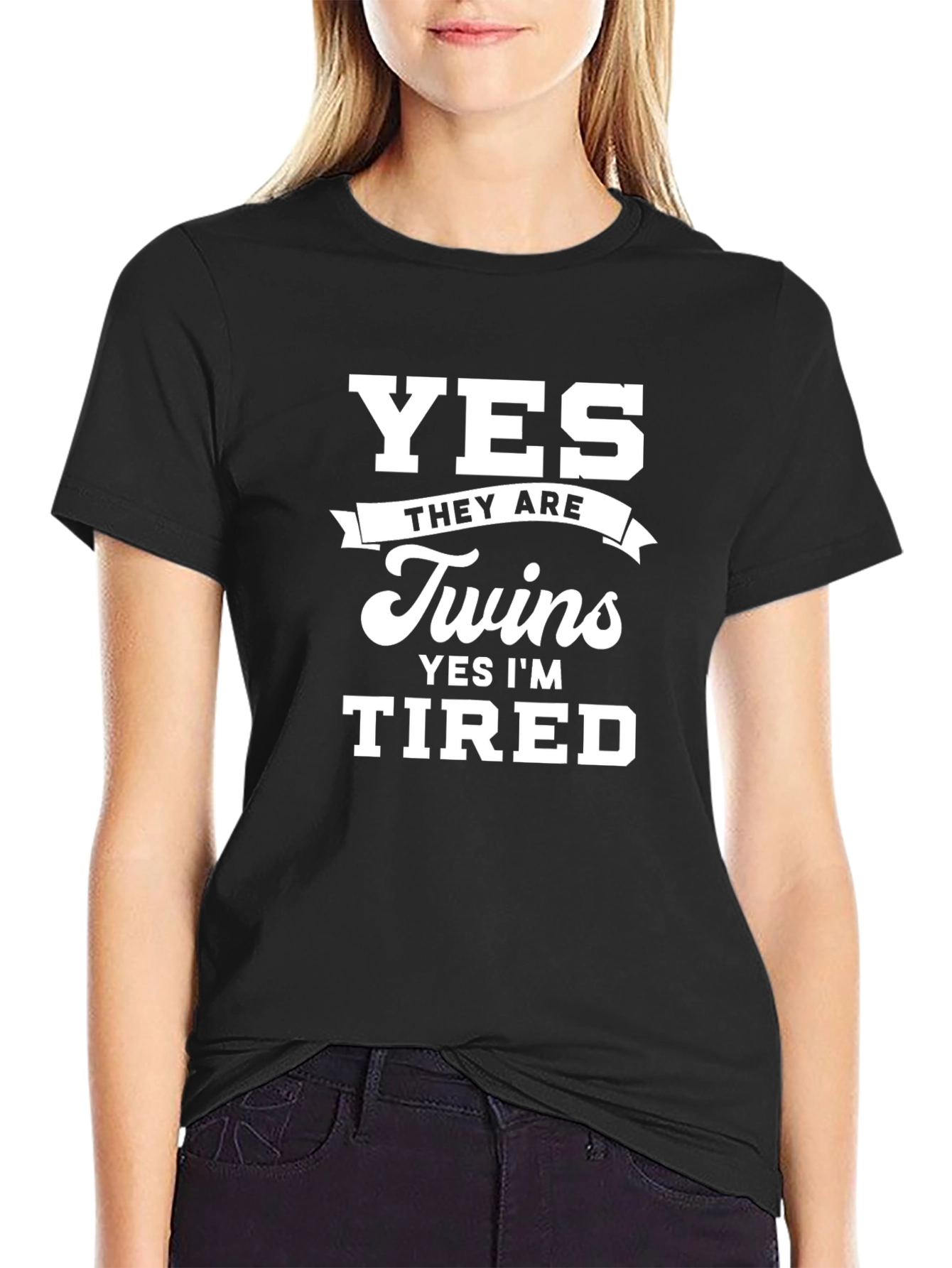 Camiseta Negra Twins Yes Im Tired