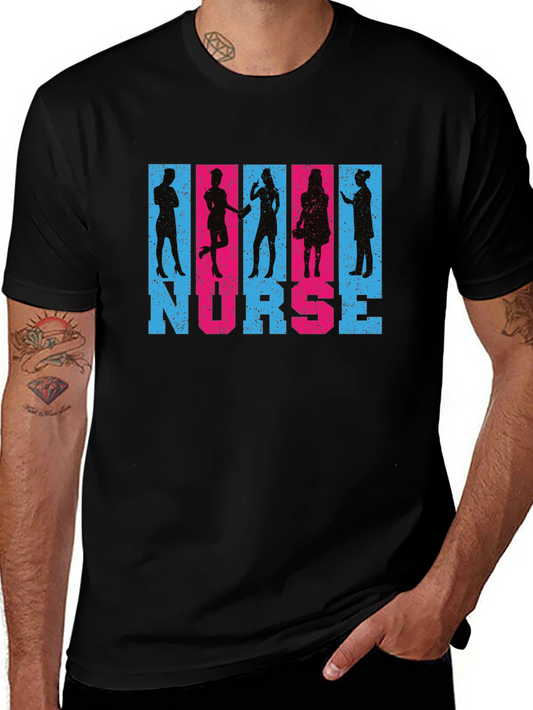 Camiseta Negra Nurse Diseño Siluetas Personalizadas