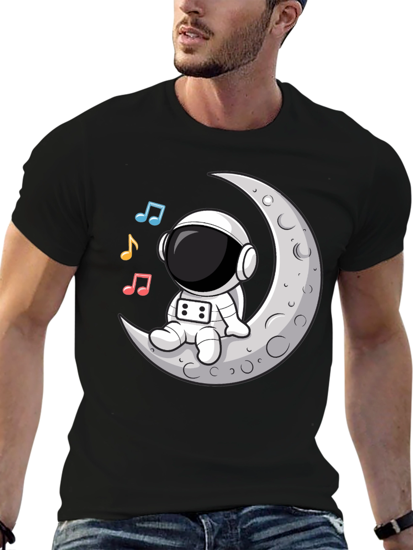 Camiseta Astronauta Luna Música Negra