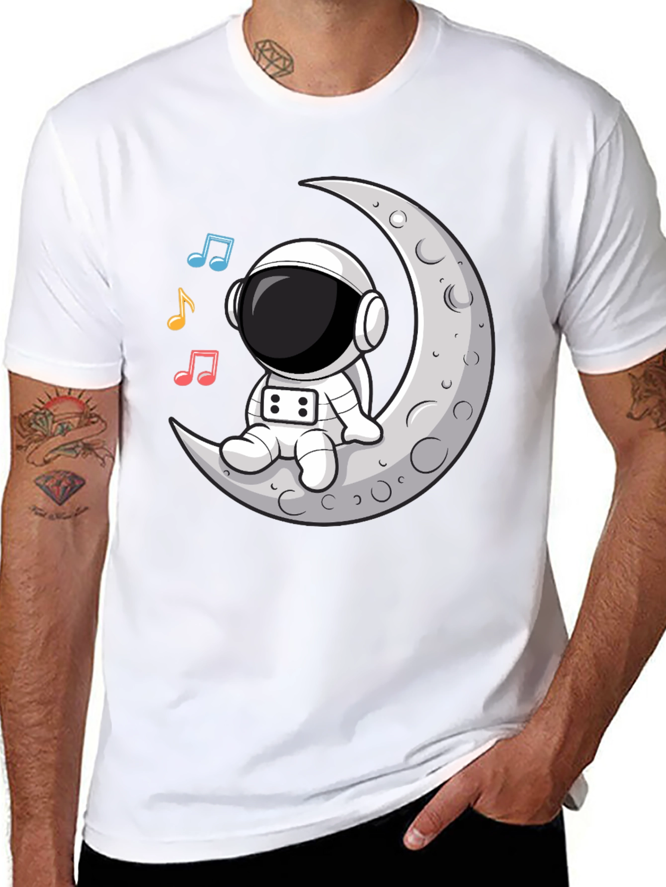 Camiseta Astronauta Luna Música Negra