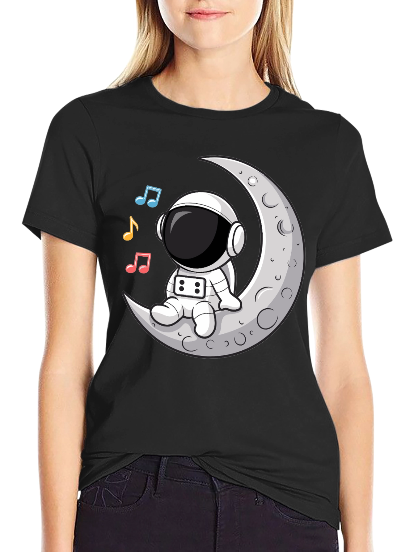 Camiseta Astronauta Luna Música Negra